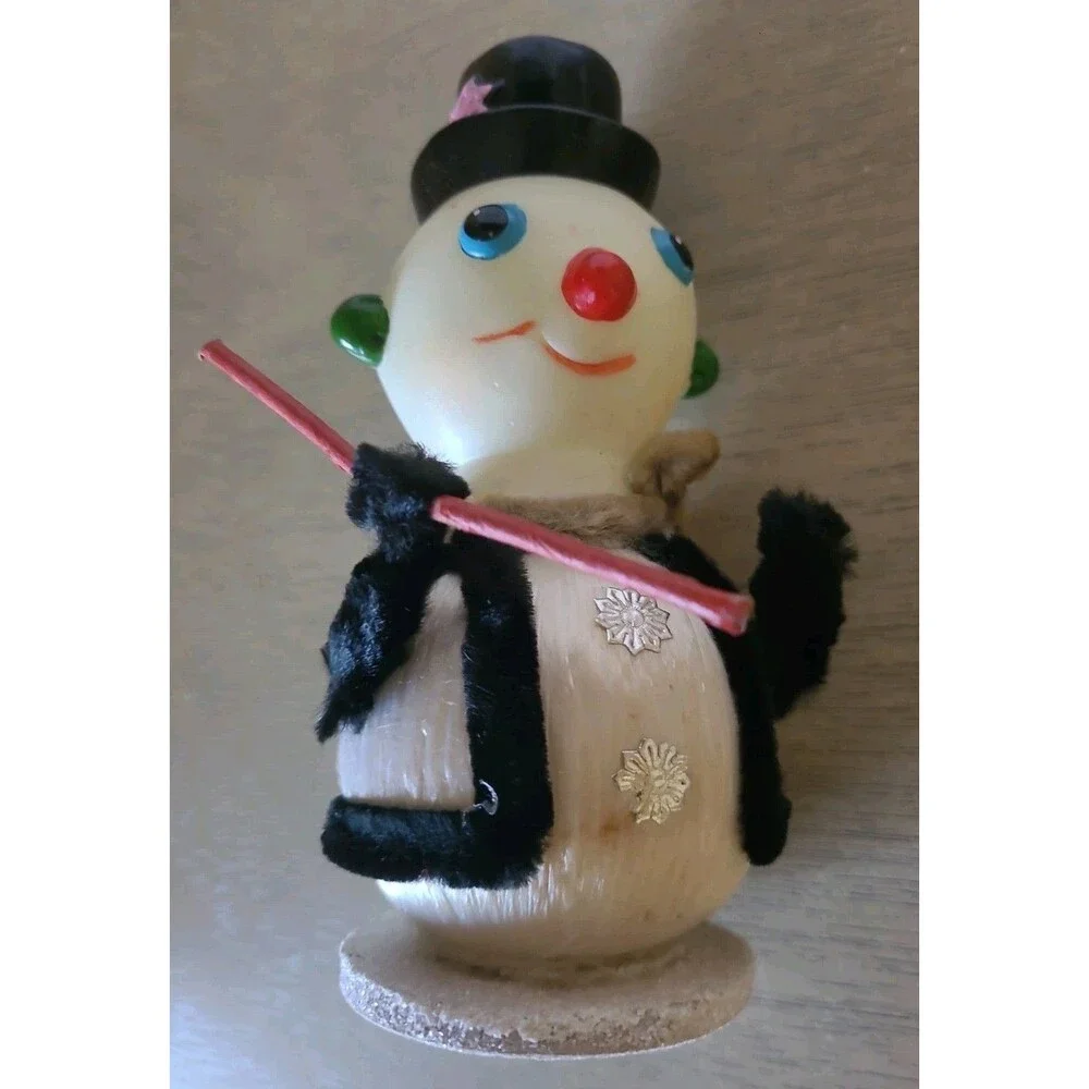 Lot 3 Rubber Plastic Head Satin Ball Figurine Elf Snowman Clown Styrofoam Base